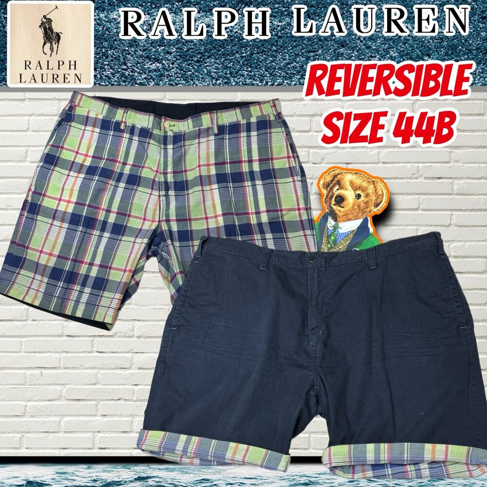 Polo Ralph Lauren Reversible Plaid Solid Blue Men's 44B